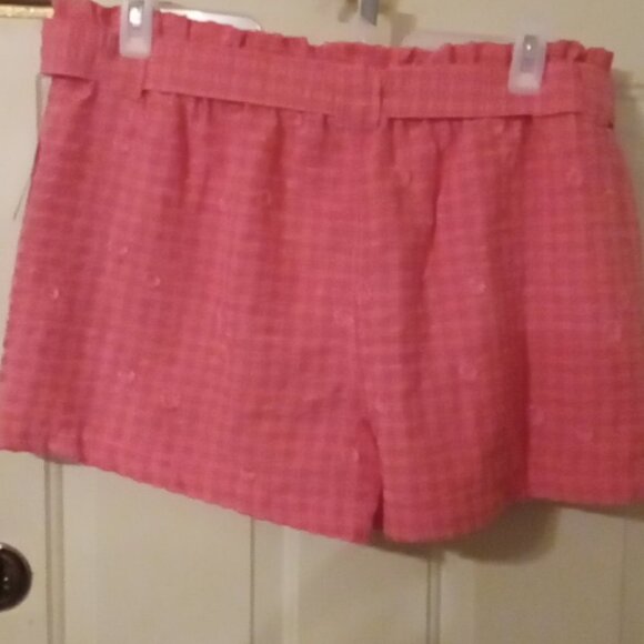 Womens Pink checkered shorts with embroidered flowers size XL - Picture 3 of 8